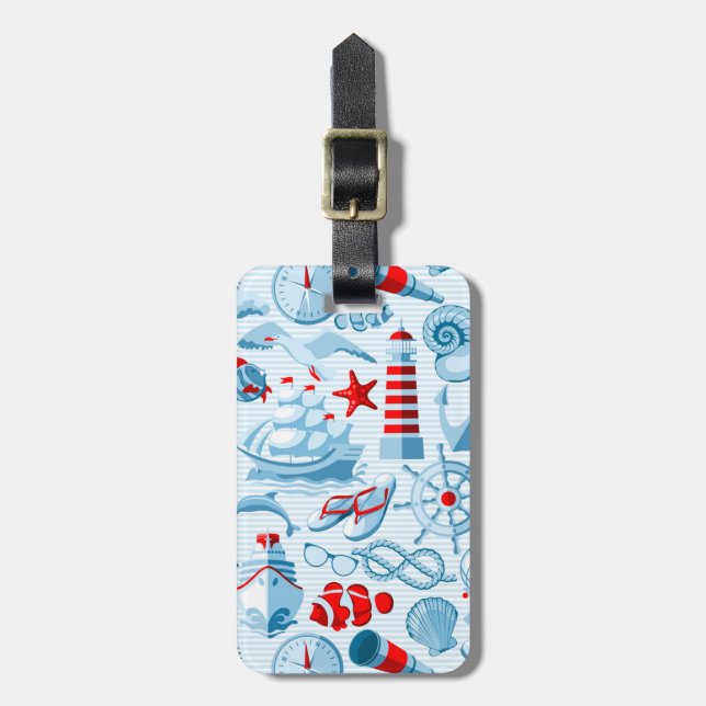Nautical Red White And Blue Pattern Luggage Tag (Front Vertical)
