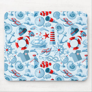 Nautical Red White And Blue Pattern Mouse Mat