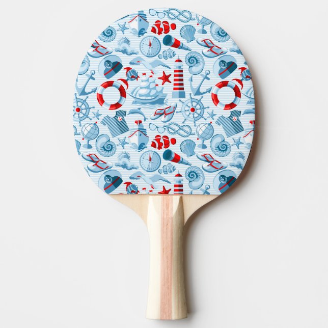 Nautical Red White And Blue Pattern Ping Pong Paddle (Front)