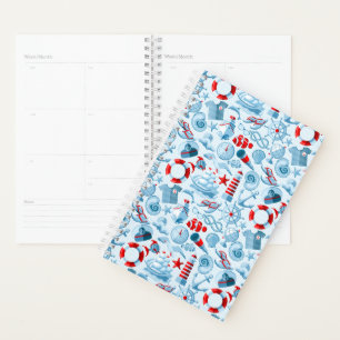 Nautical Red White And Blue Pattern Planner