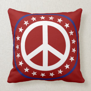 Nautical Red White and Blue Peace Sign and Stars Cushion