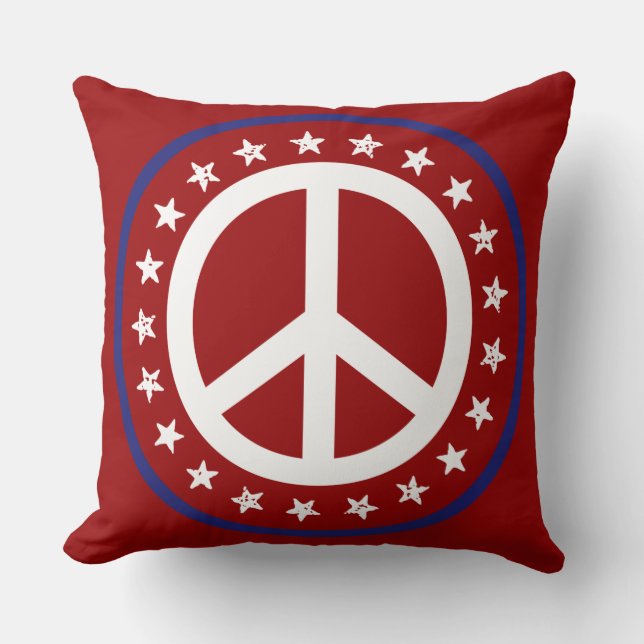 Nautical Red White and Blue Peace Sign and Stars Cushion (Front)