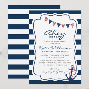 Nautical Red White Blue Anchor Boy Baby Shower Invitation
