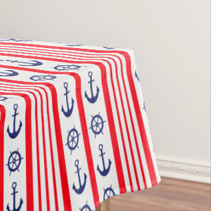Nautical Red White Blue Anchors Ships Wheels Boat Tablecloth