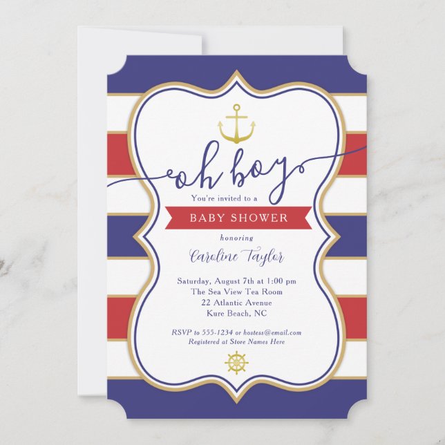 Nautical Red White Blue July 4th Boy Baby Shower Invitation (Front)