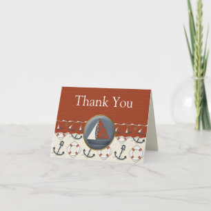 Nautical Red White Blue Sailboat Thank You Cards
