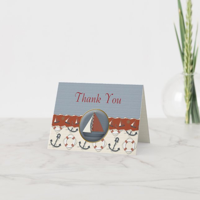 Nautical Red White Blue Sailboat Thank You Cards (Front)