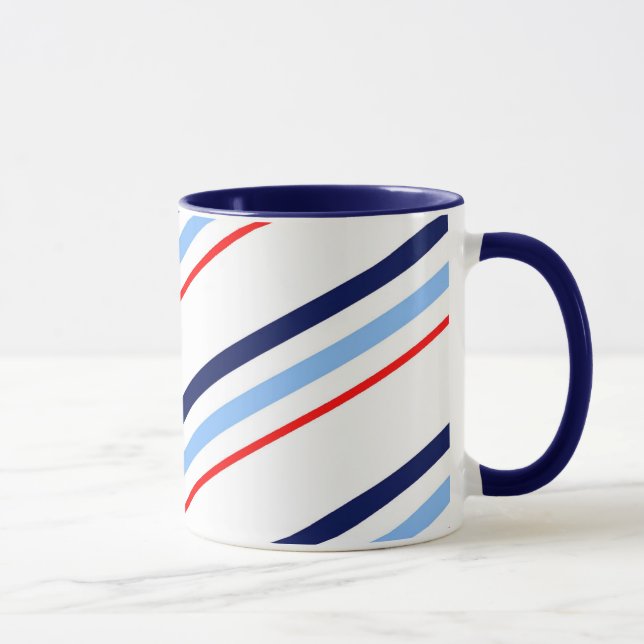Nautical Red White Blue Stripes Mug (Right)