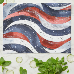 Nautical Red White Blue Tea Towel