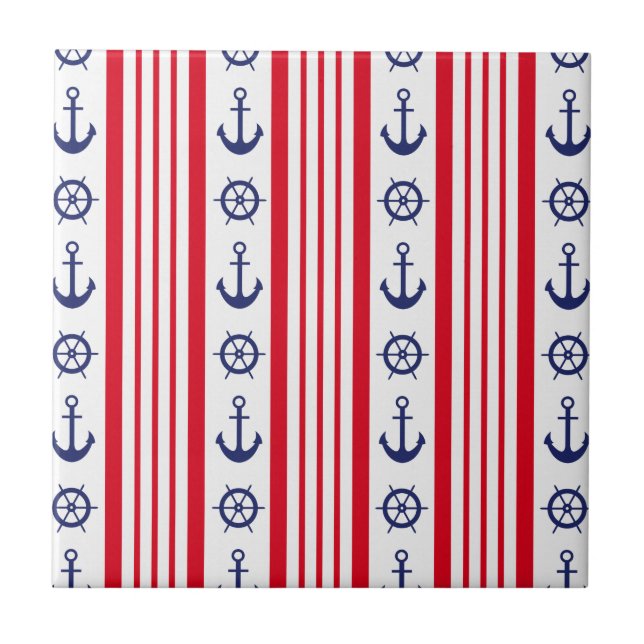 Nautical Red White & Blue   Tile (Front)