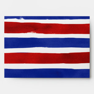 Nautical Red White Blue Watercolor Stripes Texture Envelope