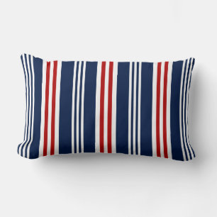 Nautical Red, White, Navy Blue Lumbar Pillow