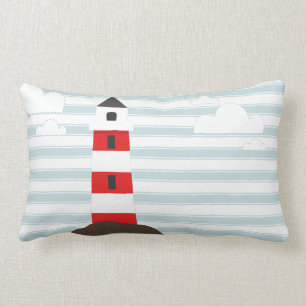 Nautical Red & White Striped Lighthouse Stripes Lumbar Cushion