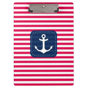 Nautical Red White Stripes Navy Blue Banner Anchor Clipboard