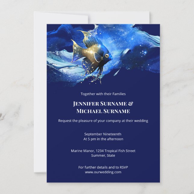 Nautical reef theme blue ocean wedding invitation (Front)