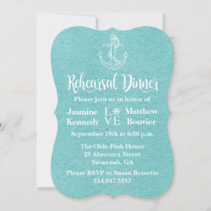 Nautical Rehearsal Dinner Anchor Blue Turquoise Invitation