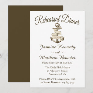 Nautical Rehearsal Dinner Anchor Brown Wedding Invitation