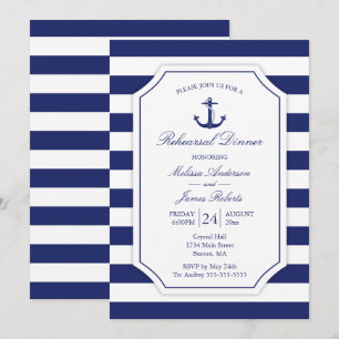 Nautical Rehearsal Dinner Anchor Navy Wedding Invitation