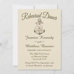 Nautical Rehearsal Dinner Anchor Tan Brown Wedding Invitation