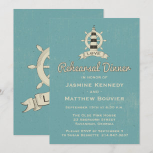 Nautical Rehearsal Dinner Blue Teal Lighthouse Invitation