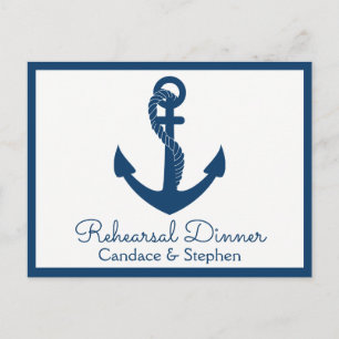 Nautical Rehearsal Dinner Navy Blue Anchor Wedding Invitation Postcard