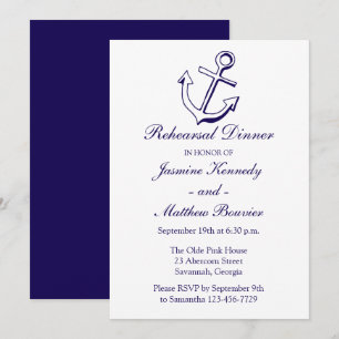 Nautical Rehearsal Dinner Navy Blue Ship Anchor Invitation
