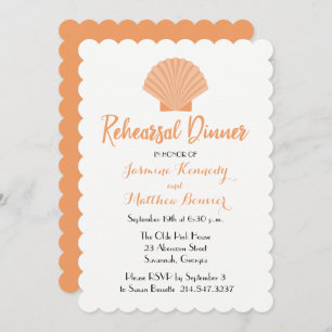 Nautical Rehearsal Dinner Orange Seashell Wedding Invitation