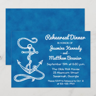 Nautical Rehearsal Dinner Ship Anchor Navy Blue Invitation