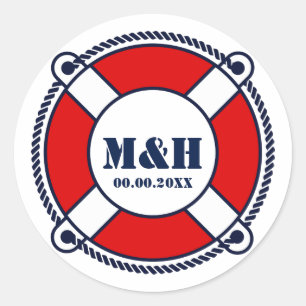 Nautical rescue ring buoy monogram wedding sticker