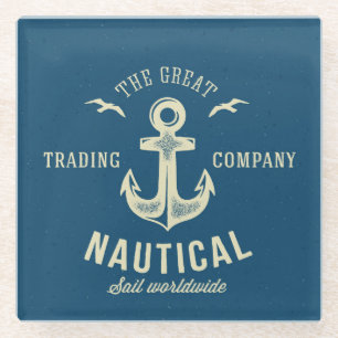Nautical Retro Logo Glass Coaster