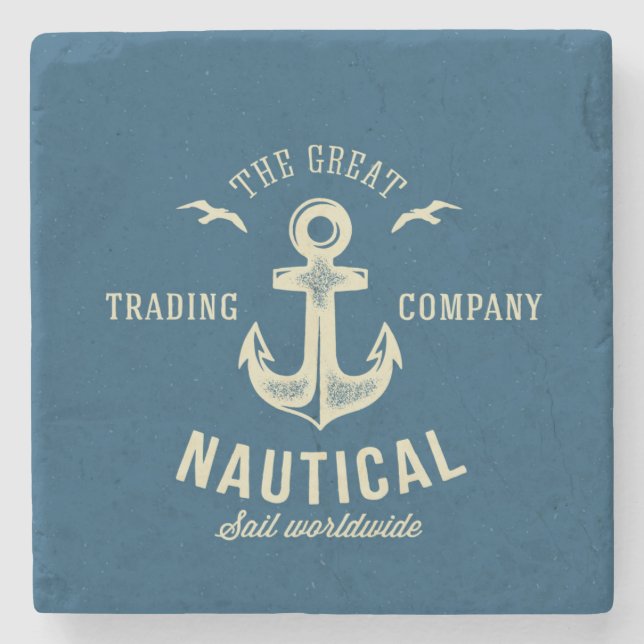 Nautical Retro Logo Stone Coaster (Front)