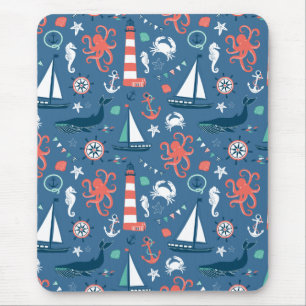 Nautical retro sailor girly pattern with anchors mouse mat