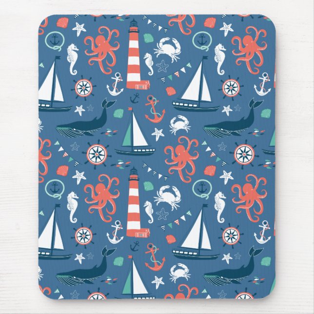 Nautical retro sailor girly pattern with anchors mouse mat (Front)