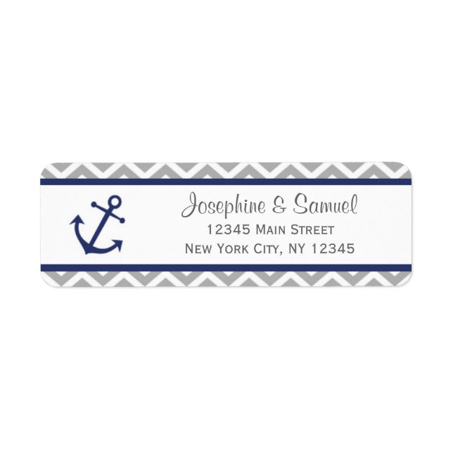 Nautical Return Address Labels Chevron Blue (Front)