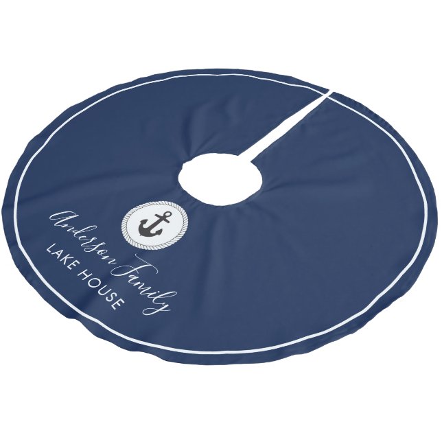 Nautical Rope Anchor Dark Blue Family Lake House Brushed Polyester Tree Skirt (Angled)