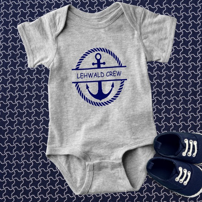 Nautical Rope & Anchor Monogram Crew  Baby Bodysuit (Creator Uploaded)