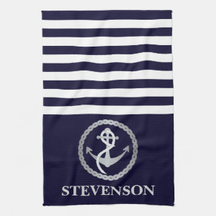 Nautical Rope and Anchor Family Name Sailing Tea Towel