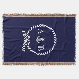 Nautical Rope and Anchor Monogram Throw Blanket