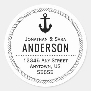 Nautical Rope and Anchor Return Address Classic Round Sticker