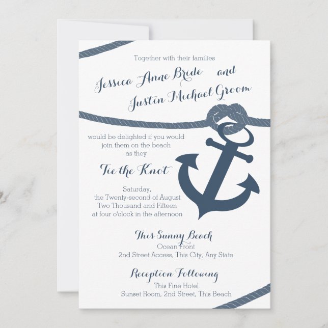 Nautical Rope and Anchor Wedding Invitation (Front)