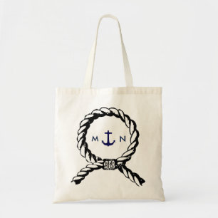Nautical Rope and Navy Blue Anchor Monogrammed Tote Bag