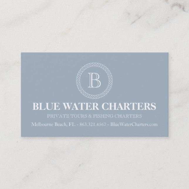 Nautical Rope and Stripes Boat Fishing Charters Business Card (Front)