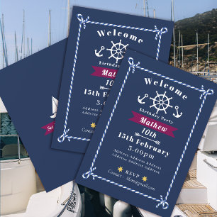 Nautical Rope Birthday Navy Blue Invitation