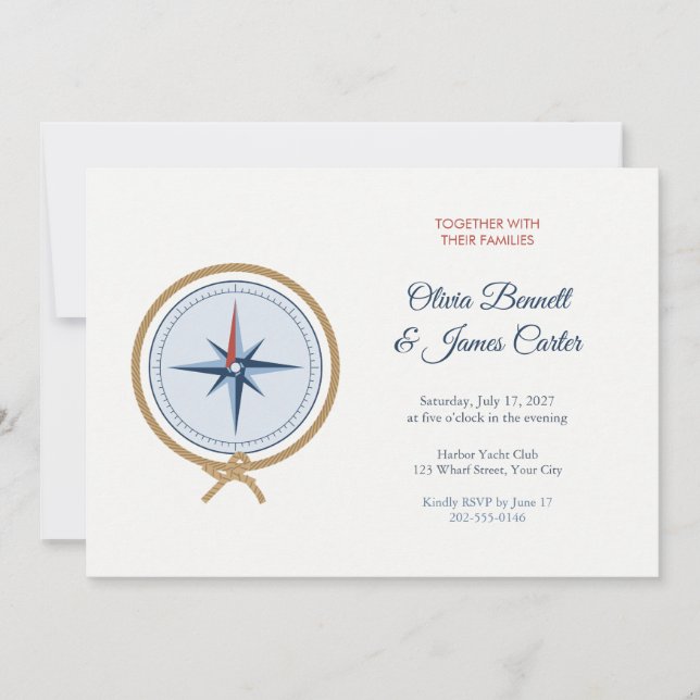 Nautical Rope Compass Wedding Invitation (Front)