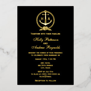 Nautical Rope Frame Anchor Monogram Init Wedding Foil Holiday Card