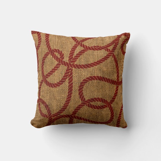 Nautical Rope in Natural and Rustic Red Cushion (Front)