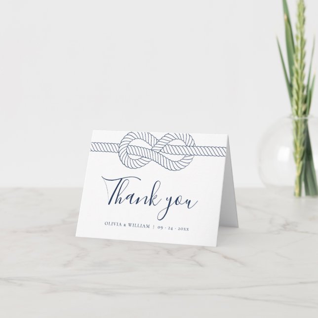 Nautical Rope Knot Modern Wedding Thank You Card (Front)