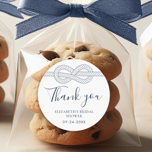 Nautical Rope Knot Thank You Bridal Shower Classic Round Sticker (Creator Uploaded)