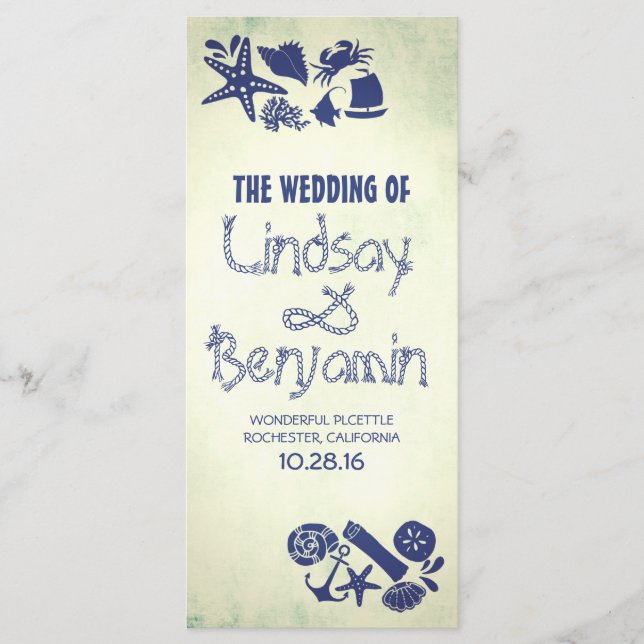 nautical rope knot vintage seaside wedding program programme (Front)