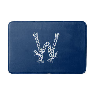 Nautical rope knots blue white custom monogram bath mat